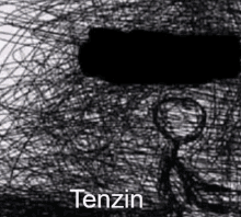 a black and white drawing with the word tenzin at the top