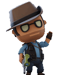 a cartoon character wearing a hat and holding a gun