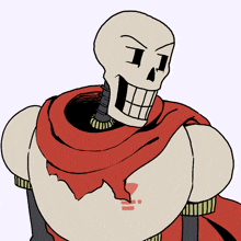 a drawing of a skeleton with a red cape