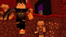 a minecraft character with a gun and a pig