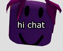 a purple cube with a smiley face and the words hi chat on it