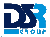 the logo for dsr group is blue and white