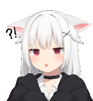 a girl with white hair has a question mark on her forehead