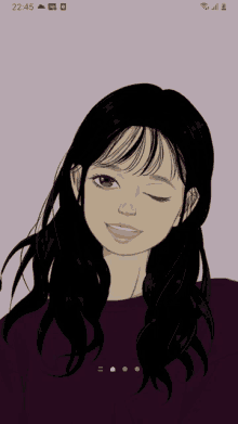 a phone screen shows a drawing of a girl with a wink on her face