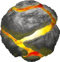 a rock with lava coming out of it and a yellow stripe