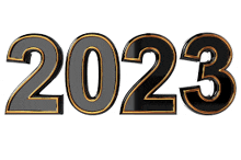 the year 2023 is written in black and gold letters