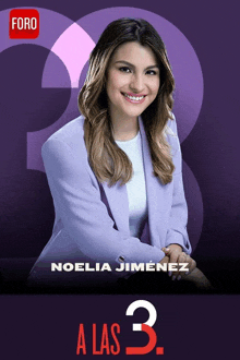 a woman in a purple jacket is featured on a poster for a show called a las 3