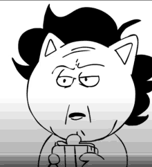 a black and white drawing of a cat with an angry expression on its face