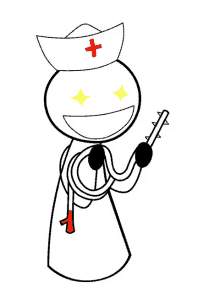 a cartoon of a nurse wearing a white hat and holding a syringe