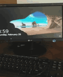 an lg computer monitor shows the time as 3:59 on february 26th