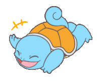 a cartoon drawing of a blue and orange turtle with a yellow x on its head