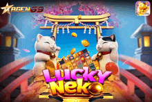 a game called lucky neko with two cats holding bells