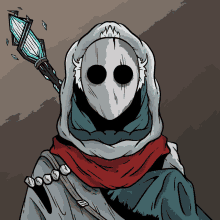 a drawing of a grim reaper with a hood and a sword