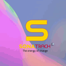 a logo for sonatrach the energy of change with a rainbow background