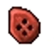 a pixel art drawing of a red button with four holes in it .