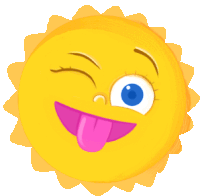 a cartoon sun with a pink tongue sticking out and winking