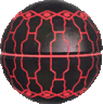 a black ball with red lines on it on a white background