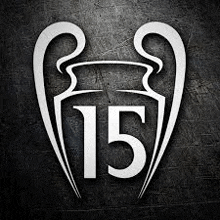 a black and white image of a champions league trophy with the number 15 .