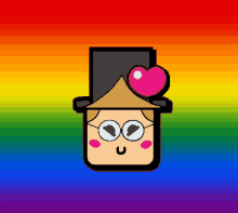 a cartoon character wearing glasses and a top hat with a heart on top