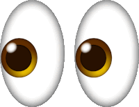 a pair of cartoon eyes with brown and white irises