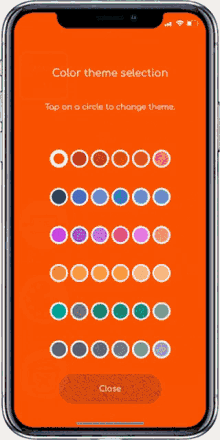 a phone screen shows a color theme selection page