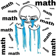 a drawing of a person crying with the word math surrounding him