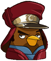 an angry birds character wearing a red hat