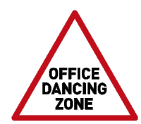 a red and white sign that says office dancing zone on it