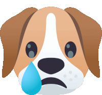 a brown and white dog with a blue tear running down its face