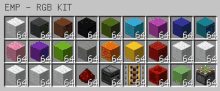 a screenshot of a minecraft game showing different colored blocks and the words emp rgb kit