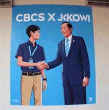 a cartoon of two men shaking hands with the words cbs x jckowi