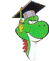 a cartoon of a green dragon wearing a graduation cap and tassel