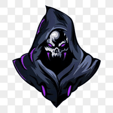 the grim reaper is wearing a hood and has a skull on his head .