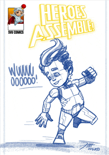 a comic book cover for heroes assemble with a drawing of a boy on it