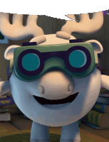 a cartoon moose wearing a pair of binoculars on its head