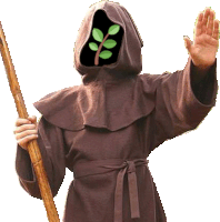 a person wearing a hooded robe with a plant on their face