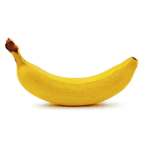 a yellow banana on a white background has a brown stem