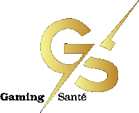 a logo for gs gaming sante with a gold letter g