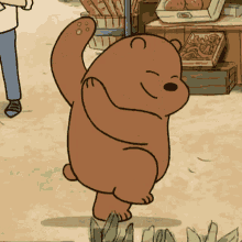 a cartoon of a bear dancing in front of a store