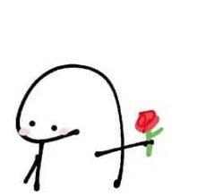 a stick figure is holding a red rose behind its back .