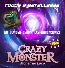 a poster for crazy monster monstruo loco shows a heart shaped pendant