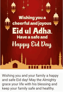 a greeting card wishing a cheerful and joyous eid ul adha