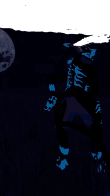 a drawing of a skeleton in the dark with a full moon behind it