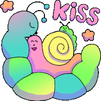 a drawing of a snail with the word kiss written on it