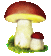 a large mushroom and a smaller mushroom are sitting on top of each other on a white background .