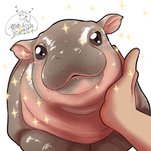 a drawing of a hippo with a hand on its face