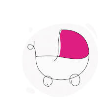 a line drawing of a pink and white stroller with wheels