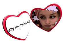 a heart shaped mirror with the words " ally my beloved "