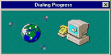 a computer screen shows a globe and a phone with the words dialing progress above it