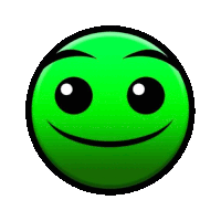 a green smiley face with big eyes and a smile on its face